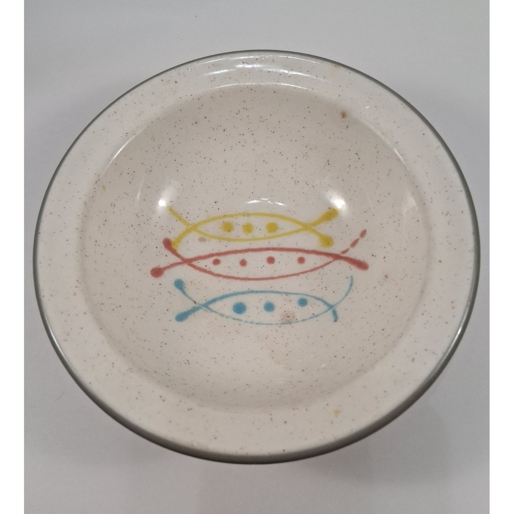 Harker Stoneware Fish Pattern Speckled Round Bowl 7in Glossy Finish